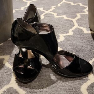 Black Patent Leather Sandal Heels